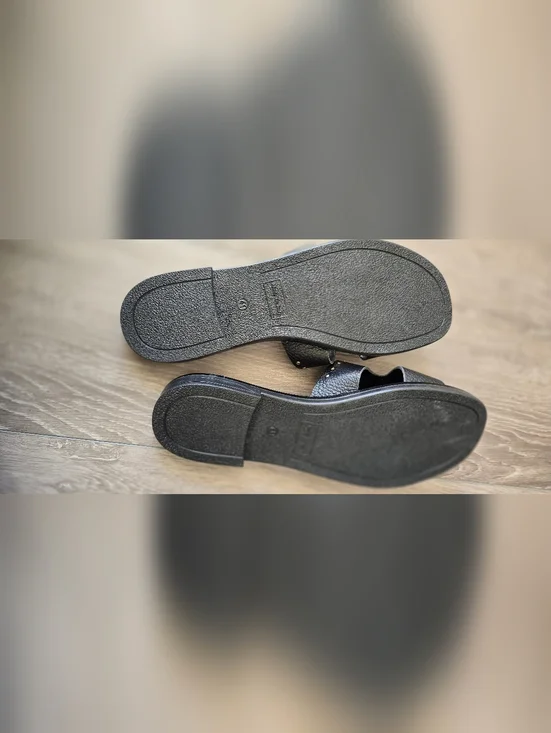 Italian Leather Studded Slide Sandals Black Minimal Luxe EU 41 US 10 - Picture 3 of 9